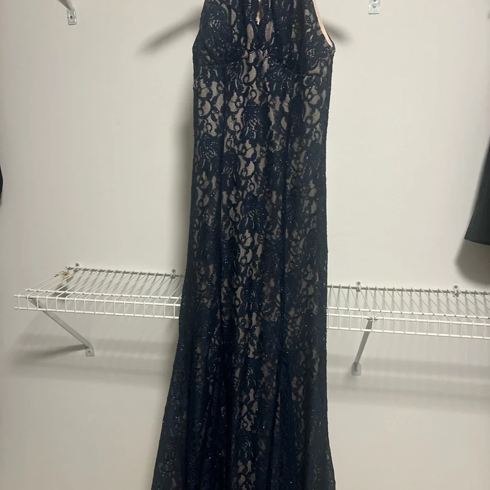 Elegant Navy Lace Halter Dress - Picture 2 of 5
